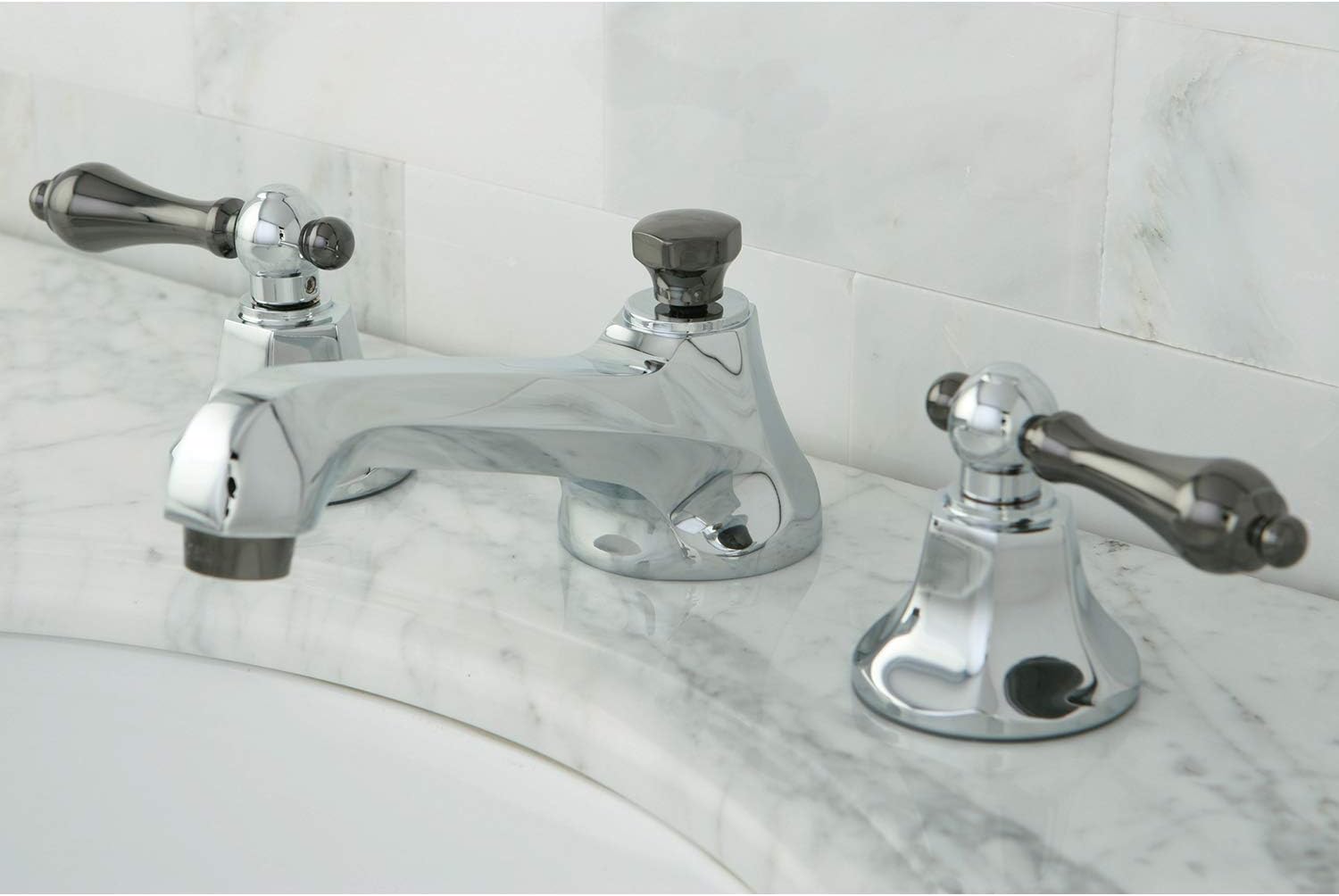 Kingston Brass NS4463AL Widespread Bathroom Faucet, Polished Chrome/Black Stainless Steel