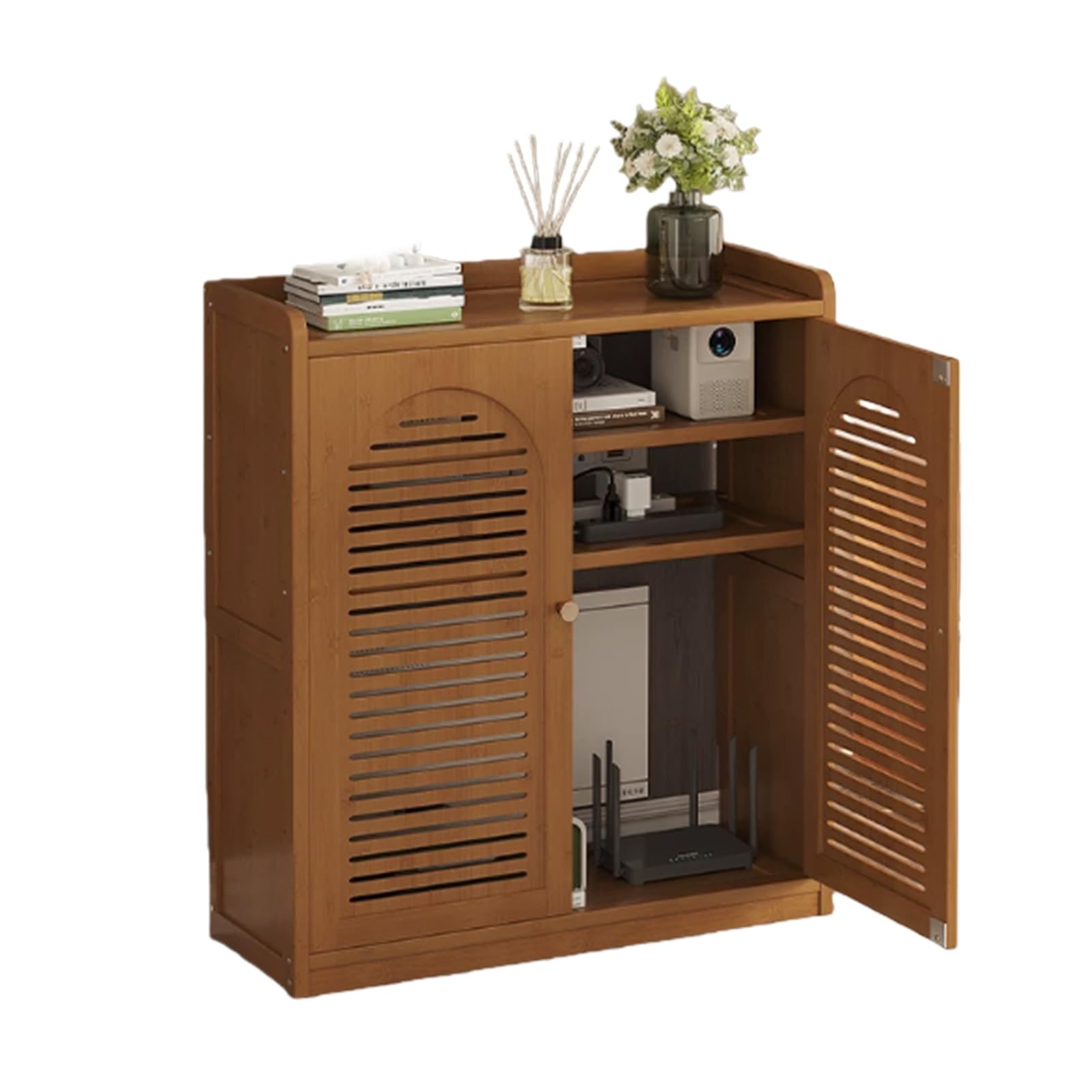 MESCXTY Modern WiFi Router Storage Cabinet, Invisible Multi-Layer Shelves with Ventilation & Cord Management,for Home and Office(Brown,23x9.8x32in)
