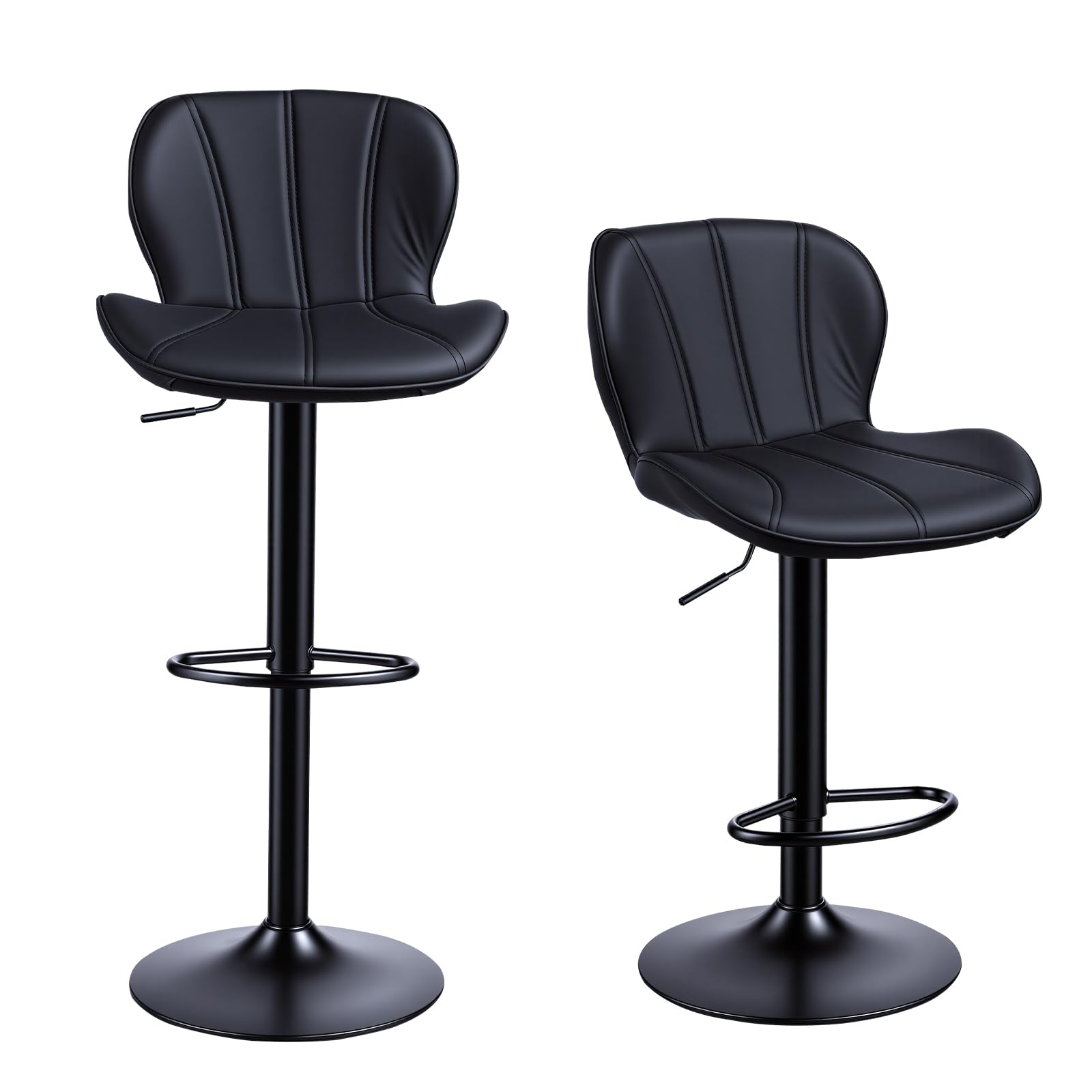 Panana Set of 2 Ergonomic Adjustable Bar Stool PU Leather Soft Sponge Cushioning Integrated Footrest Counter Barstool (Black)