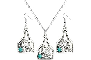 Handmade Southwestern Long Turquoise Necklace Set with Sunflower Earrings (Sunflower)