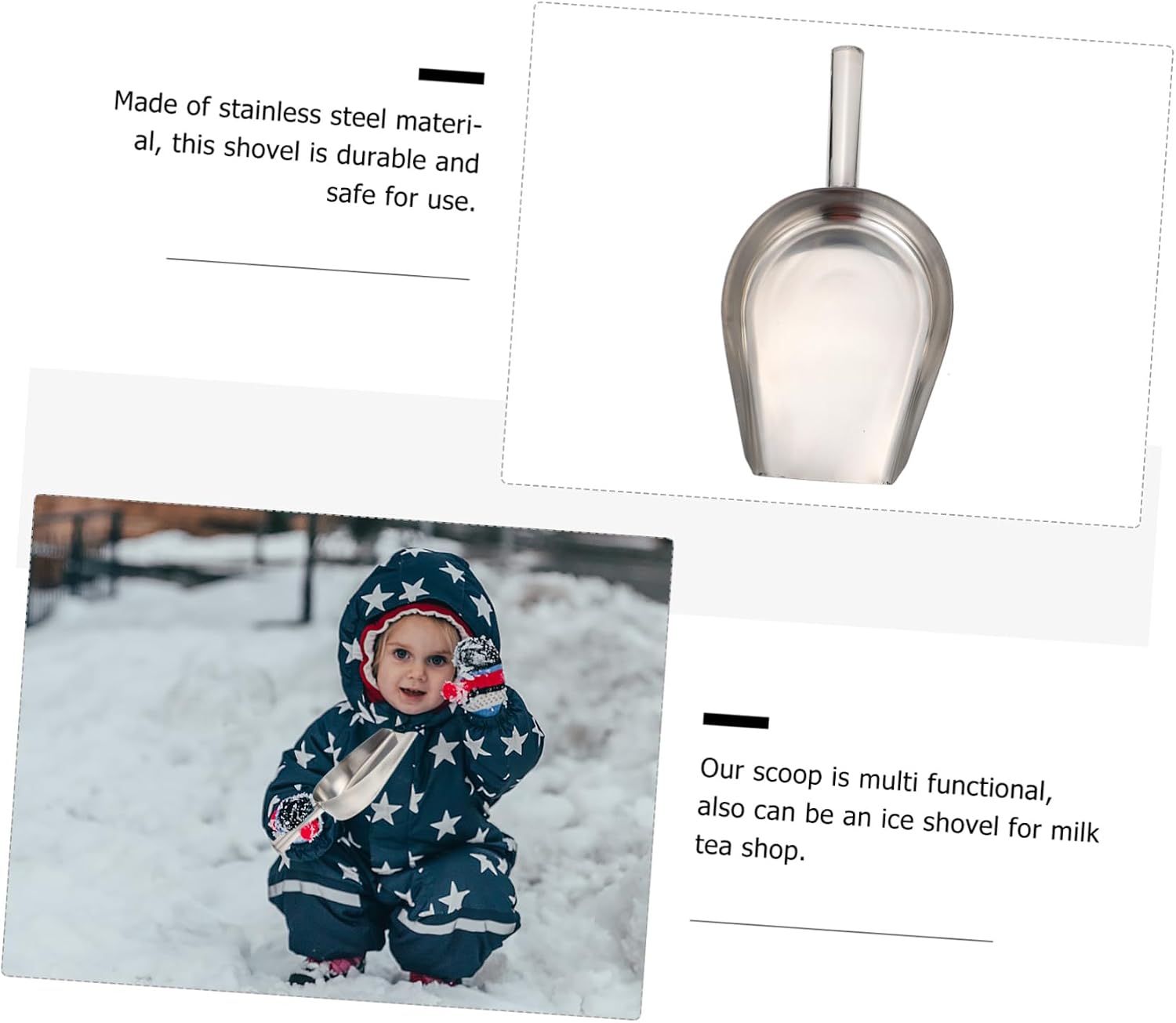 VOSAREA Practical Ice Shovel Flat Bottom Snow Shovel Commercial Grade Stainless Steel Scoop Multi-use for Home Supermarket