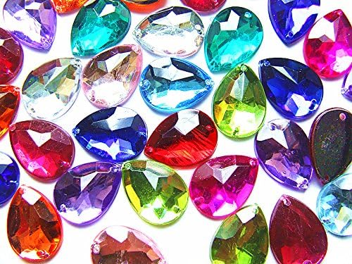 48 Assorted Acrylic Gemstone Teardrops 13x18 mm Flat Back Sew on