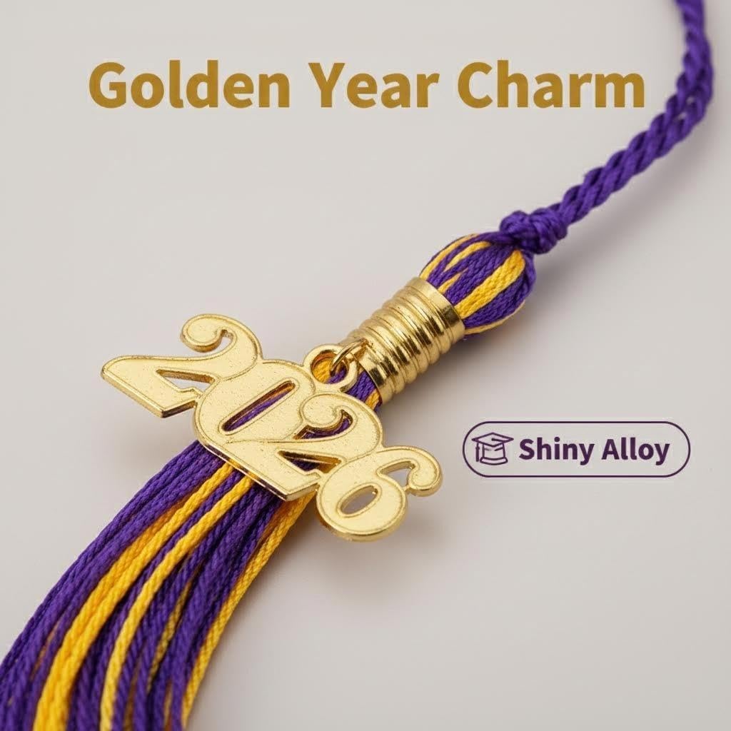 2026 Graduation Tassel 2026 Purple and Gold Charm for Grad Cap Accessory Graduations Party Gifts High School Black Clothing Decorations