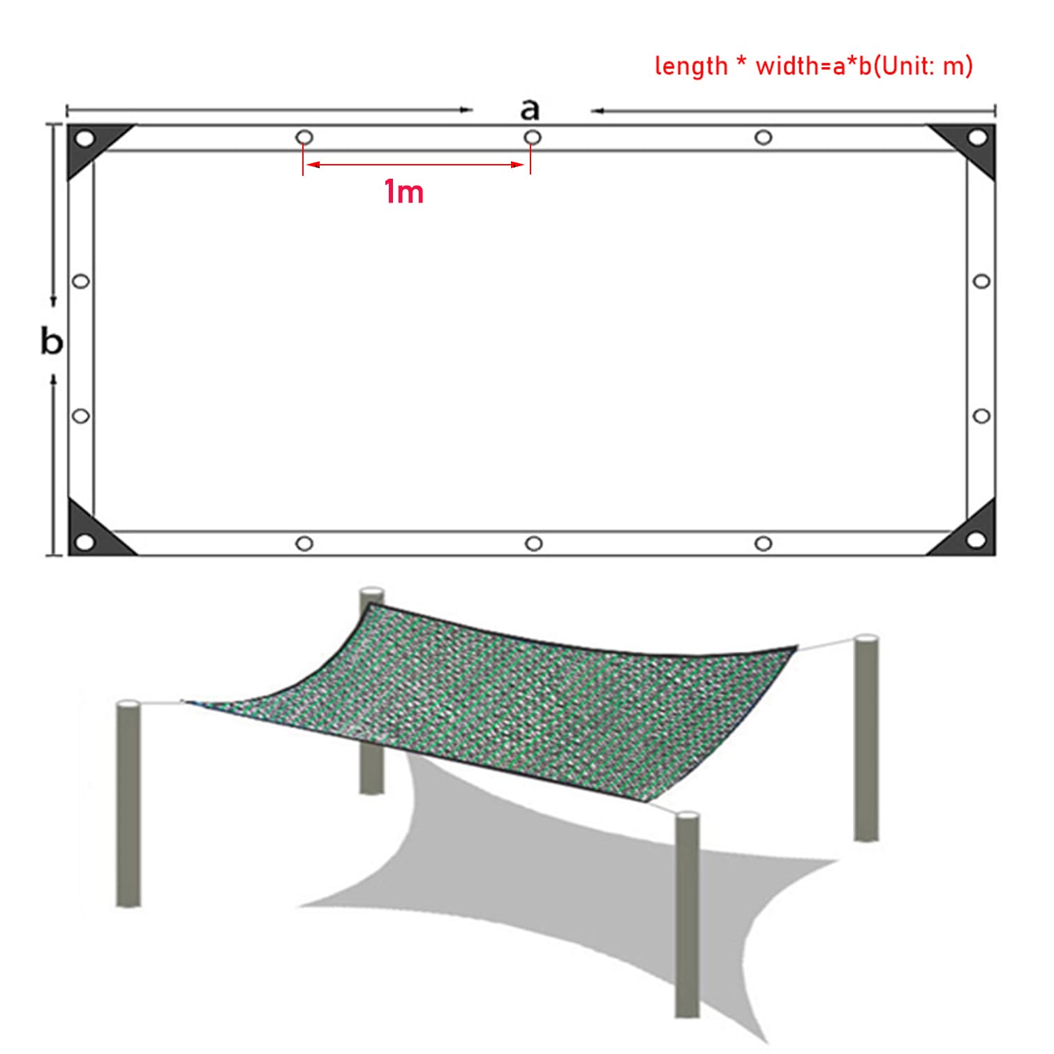 Red de Sombra Exterior con Ojales,Mallas de Sombreo Verde Oscuro,Tasa Sombreado 55%,Impermeable y Transpirable,Paño Proteccion Solar para Jardines,Piscinas,Terrazas (500cm x 1000cm)
