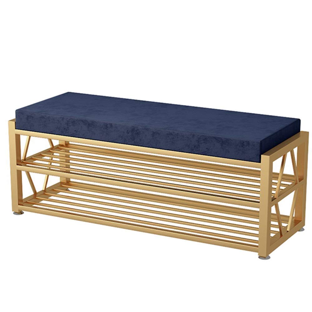 SXZenSpace Shoe Rack with Velvet Sponge Cushion Changing Stool Portable Storage Design Iron Living Room Sofa 80/100cm (Color : Blue, Size 100cm/39.4in)