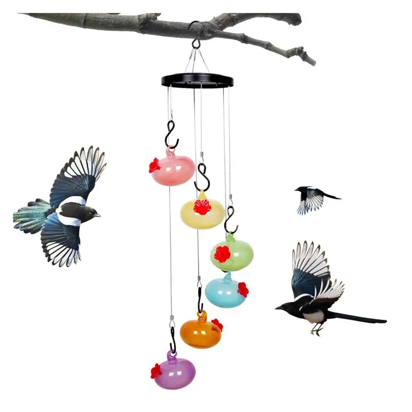 Kuranty Wietrzne Karmnik Dla Kolibrów Ptaków Ręcznie Dmuchane Szkło Dzwonek Wietrzny Do Ogrodu Yard Home Decor łAtwy W Utrzymaniu(Glass colorful)