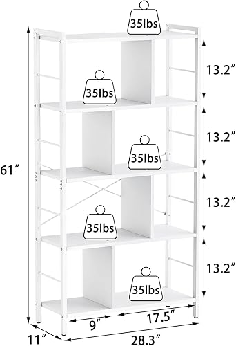 Miniatura 3 de armocity Estantería industrial de 5 niveles de alto con marco de metal de madera estante de libros estantes de exhibición para dormitorio sala de