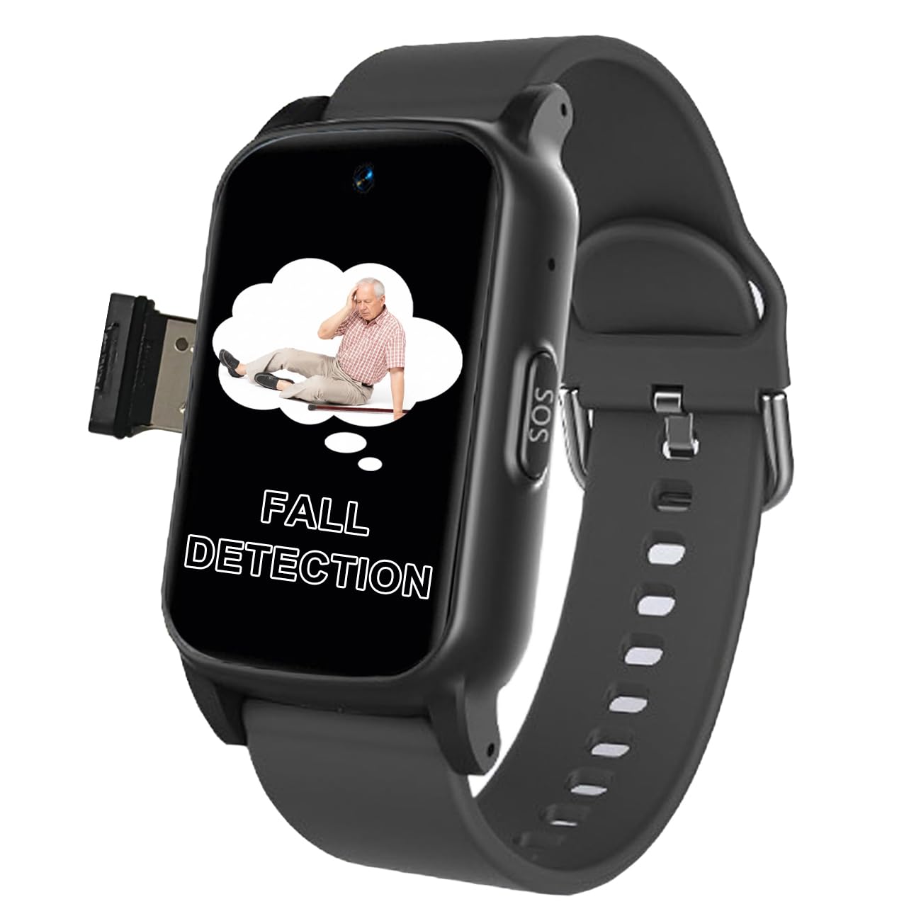 Bracciale Salvavita Anziani SOS Orologio Salvavita per Anziani Orologio con Rilevamento Cadute Videochiamata HD Chiamata Vocale HD Orologio IntelligenteBlack,1.25 * 0.57 * 2.22inch