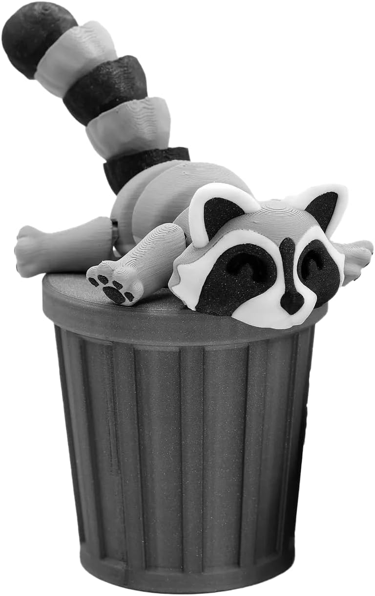 Flexible and Fun Articulated Raccoon Fidget Toy - 'Trash Panda & Garbage Can' Set for Stress Relief and Play 3D Printed