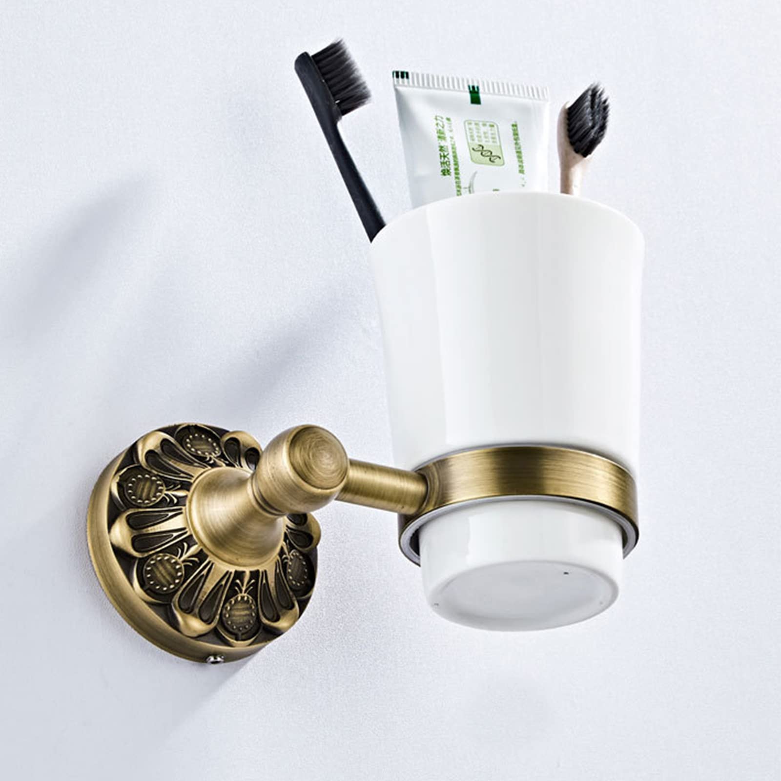 Soporte para Cepillos De Dientes, Soporte para Cepillos De Dientes De Baño Antiguo con Taza De Cerámica, Soporte para Cepillos De Dientes De Latón Montado En La Pared