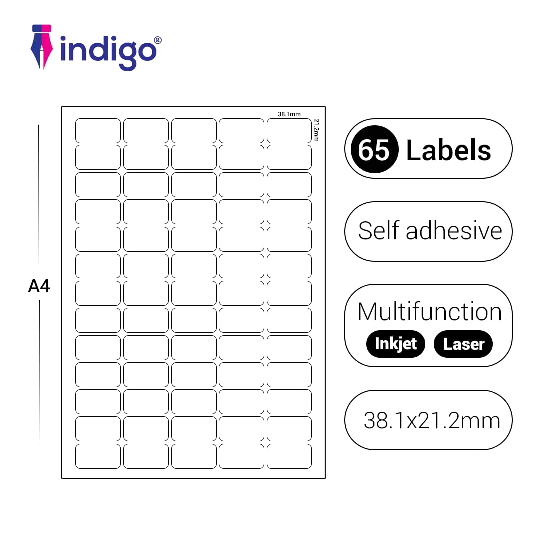 indigo® Multipurpose White A4 Sticker Labels-Inkjet, Laser, Copier-Versatile Sticker Labels for FBA UPC, Packaging, Sold - Image 2