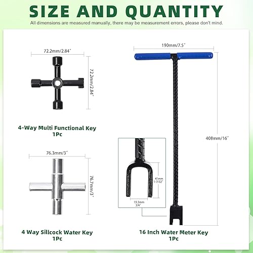 Miniatura 2 de Keadic Kit de 2 llaves de medidor de agua de 16 pulgadas, incluye llave cuadrada de triángulo de 4 vías y llave de agua de acero con mango en T para