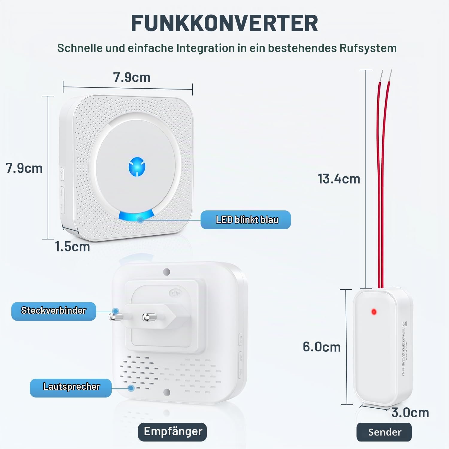 Türklingel Weiterleitung Funk - Funksignal Weiterleitung Erweiterung Sets 1 Funkkonverter + 2 Steckdose Empfänger für Türklingel Kabelgebunden 200M Reichweite & 5 Lautstärkestufen