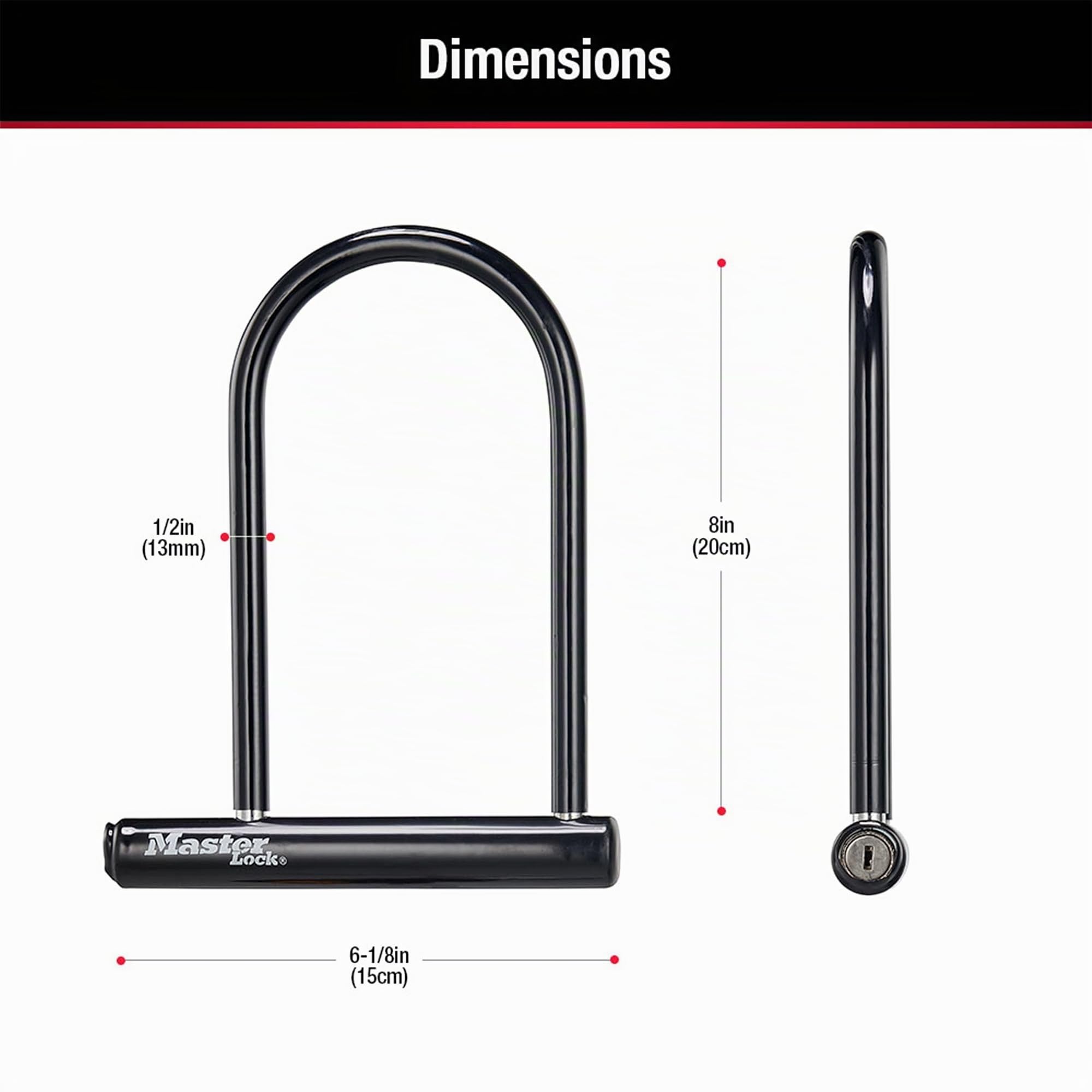 Master Lock U-Lock Antivol pour vélo avec clé - Antivol en U pour vélo - Pour équipement extérieur - Noir