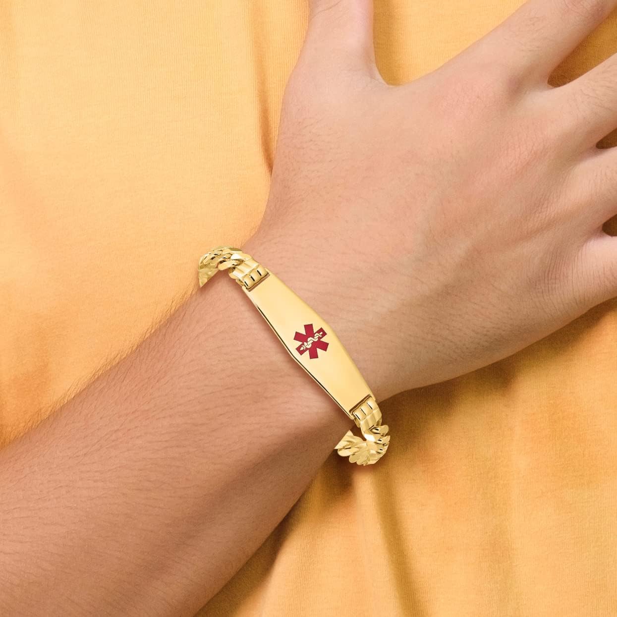 IceCarats 14K Solid Yellow Gold Medical Alert Curb Link Name Bar Identification ID Bracelet