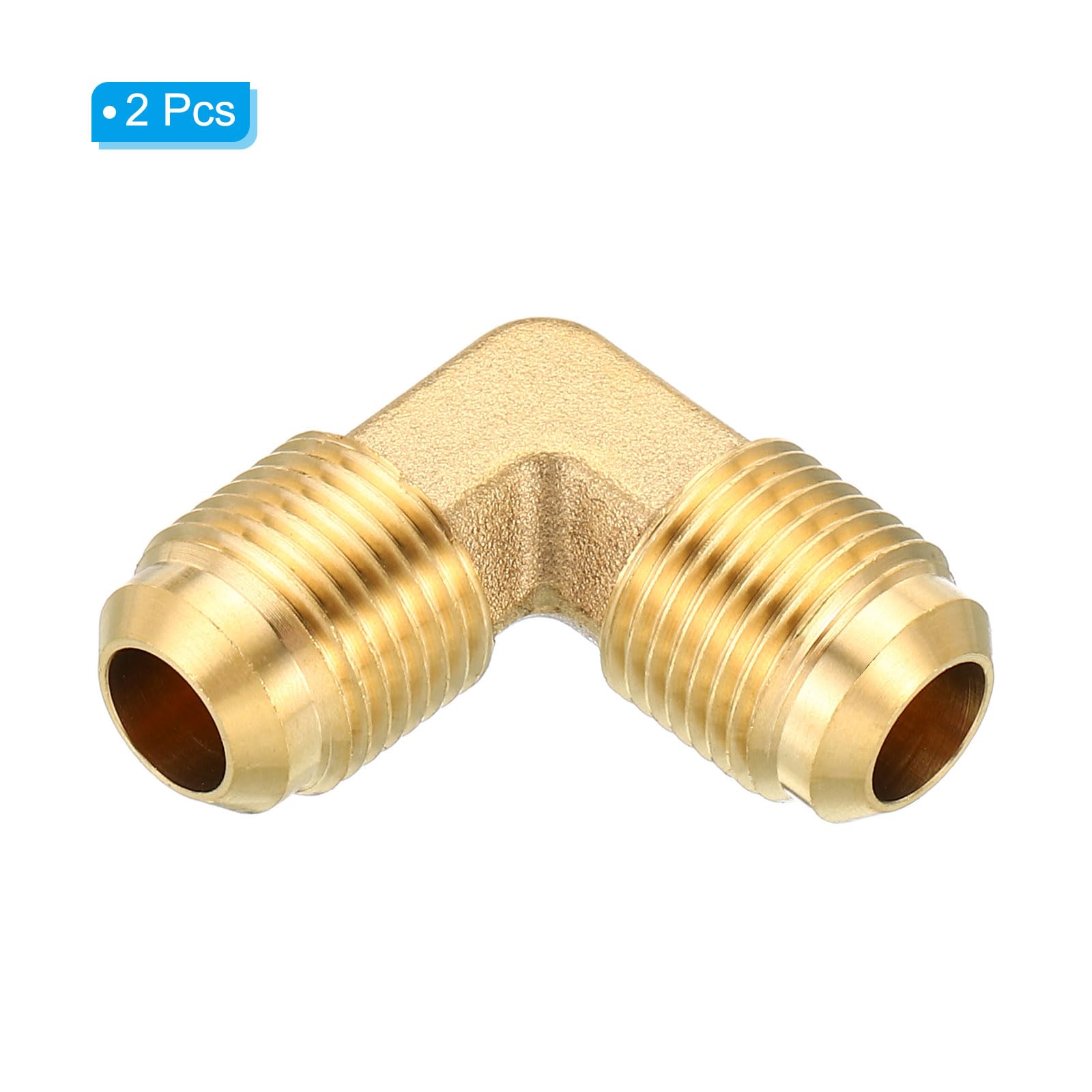 Accesorio de tubería de latón de 3/8" x 3/8", Paquete de 2, Adaptador de tubería de Codo de 90 Grados con abocardado para Aire Acondicionado, refrigeración y plomería