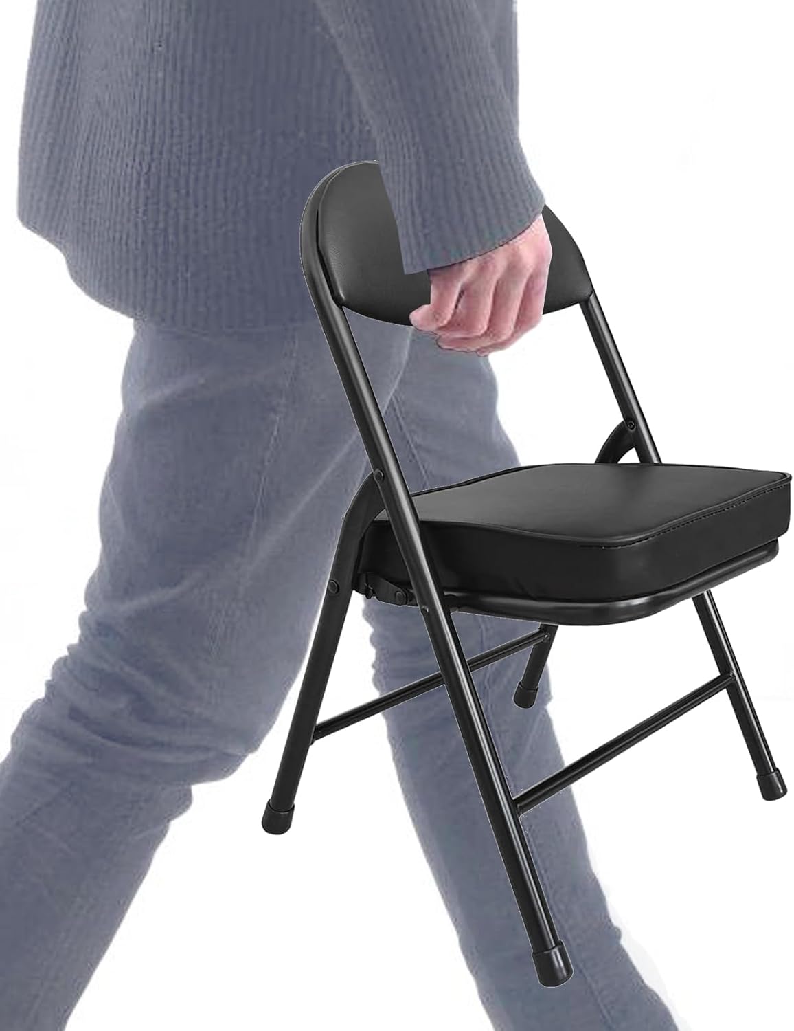 Mini Folding Chair, Garage Stool, Portable Camping Chair with Padded Seat, Lightweight and Compact Lawn Chair, for Patio, Garage, Camping, Fishing, Hiking, Hunting, Picnic, Beach, Black