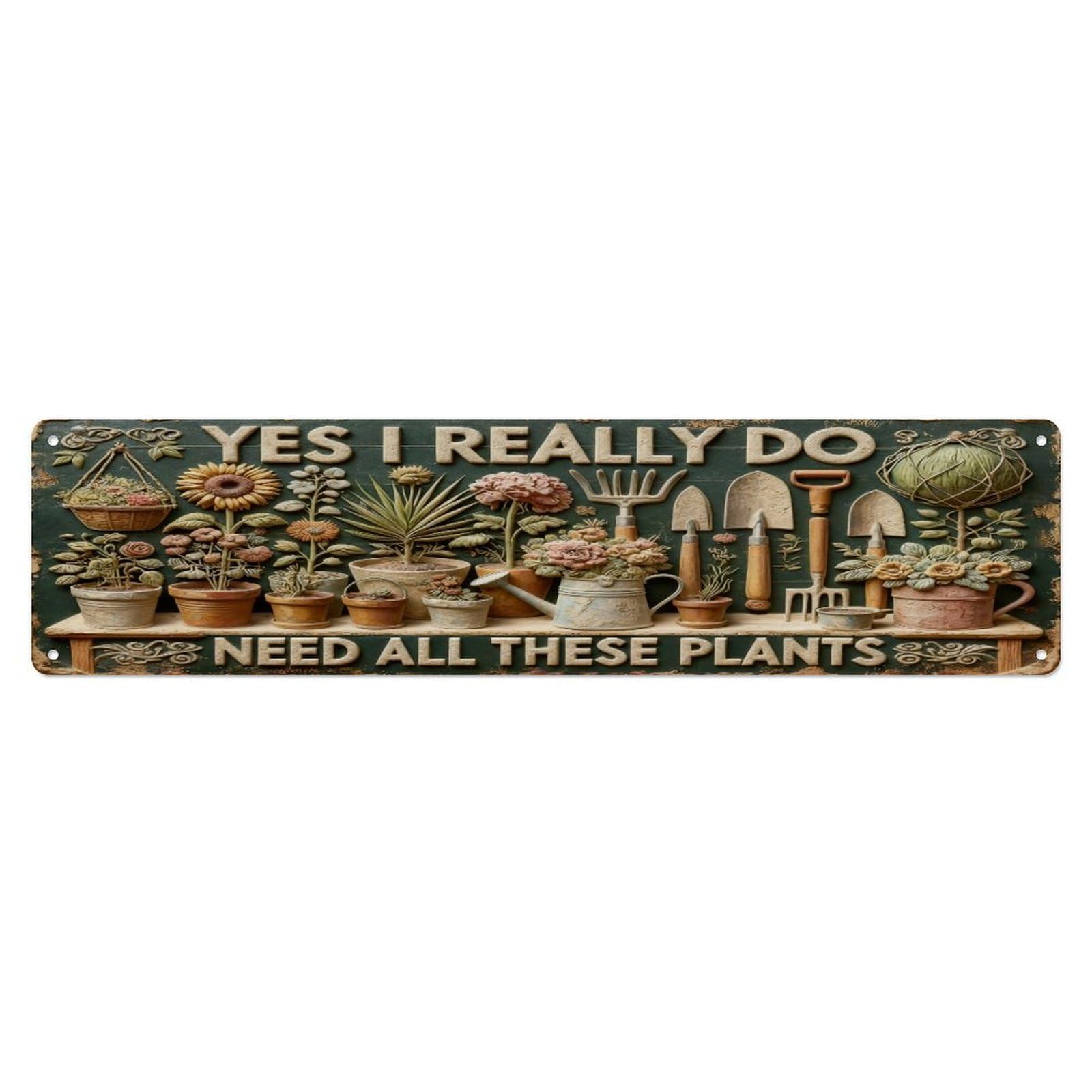 Garden Tools And Plants Pattern_3 Metal Tin Sign Plaque