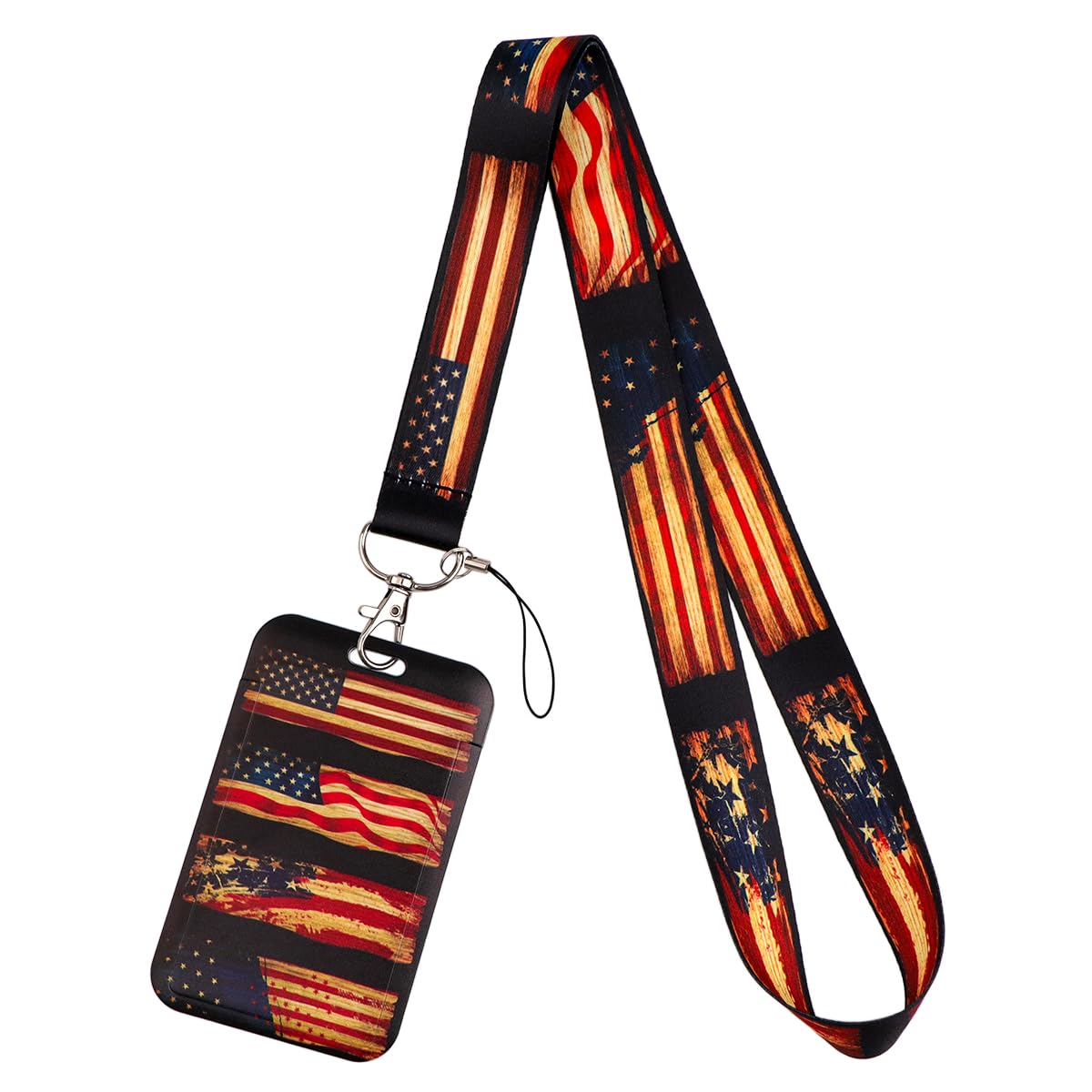 Black American Flag ID Badge Holder Lanyard for ID Badges Keys Cool ID Holder Keychain Lanyard for Women Men Kids Teens Teachers for Work & School ID Plastic Hard Card Holder Celebrating 250 Years โ image 1