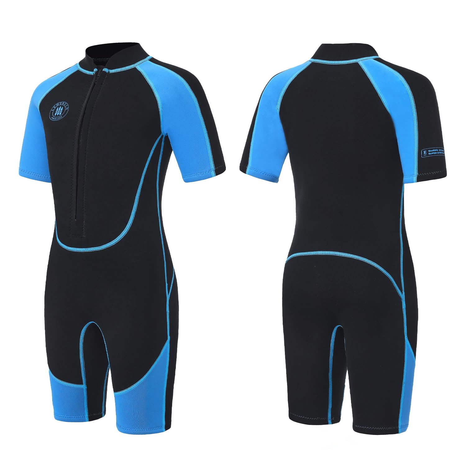 Lemorecn Kids Shorty Wetsuit for Boys Girls, 2.5mm Ultra Stretch Neoprene Thermal Swimsuit for Diving Surfing Swimming,BLUE,14