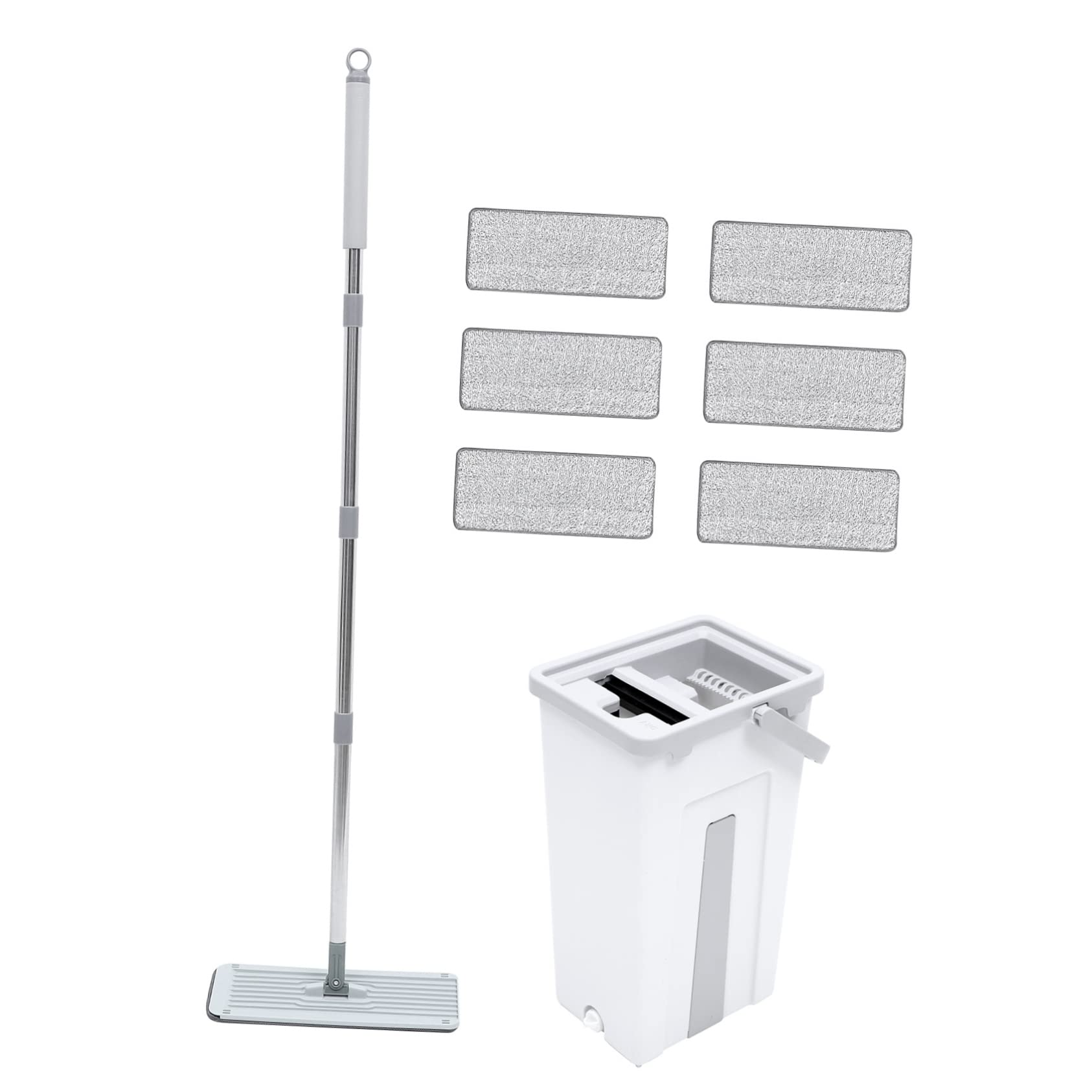 Mopa con Cubo Escurridor 360° de Microfibra 1 Juego | 1 Cubo, 6 Paños de Repuesto, Mango Integrado, Limpieza Rápida y Elevación Cómoda