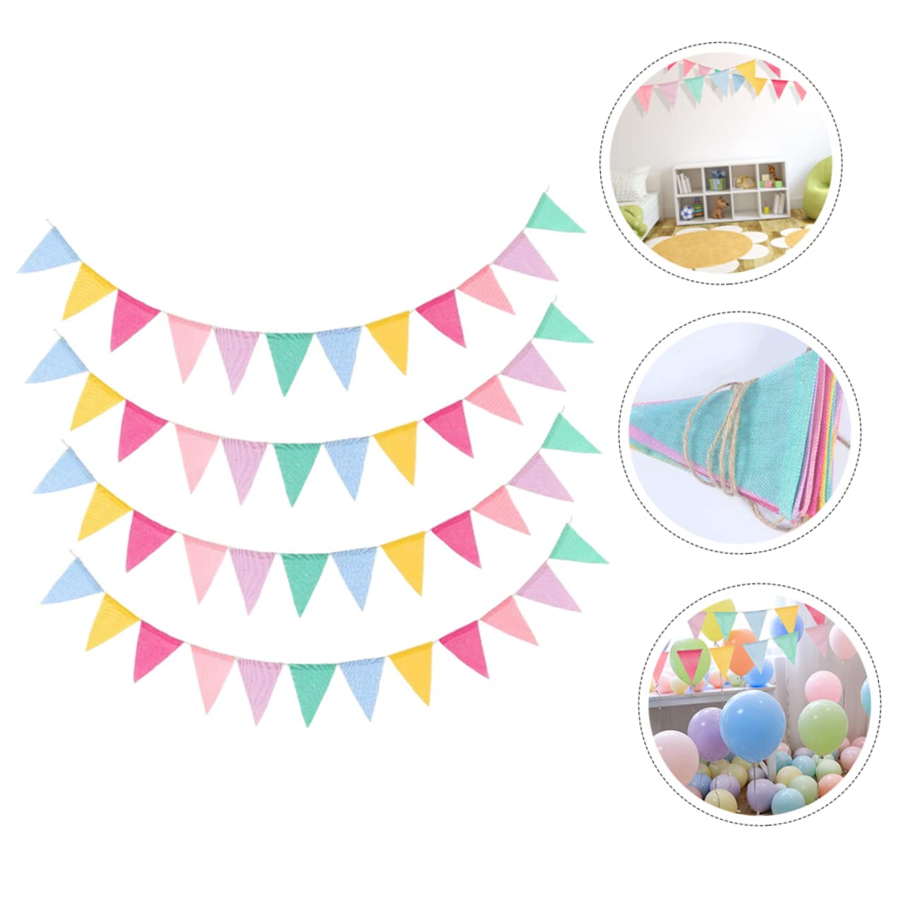 OUNONA 3 Sätze Wimpel Ziehen Blume Feier Dekorationen Festival Ammer Banner Bunt Königlich Hochzeitsbanner Hochzeitsdeko Jäten Dreieck Girlande Ammer Hanfimitat Colorful 4 Stück * 3