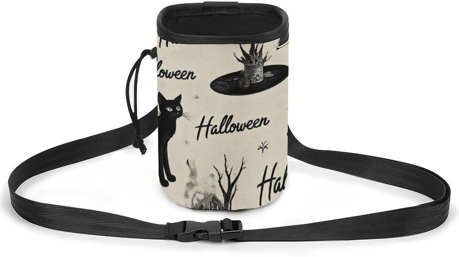 Portable Travel Dog Carrier Bag, Fashion Pet Training Package, Puppy Snack Pocket with Adjustable Waist Belt for Cat Dog Puppy Halloween Decorations Black Cat Bat Pumpkin Skull Party Pattern