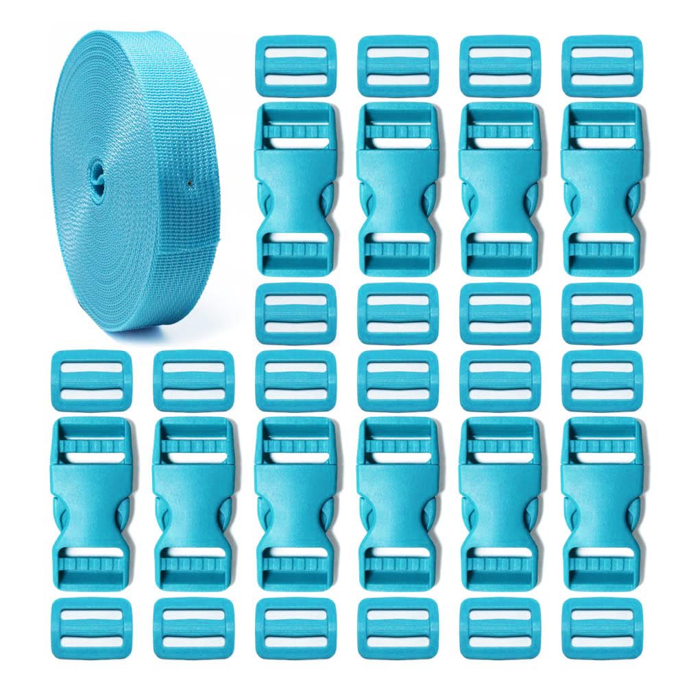ONE WVW PIN 1 inch Buckle Strap Set with 10 Yards Nylon Webbing, 10 Pcs Quick Side Release Plastic Buckles, 20 Pcs Tri-glide Slide Clip for DIY