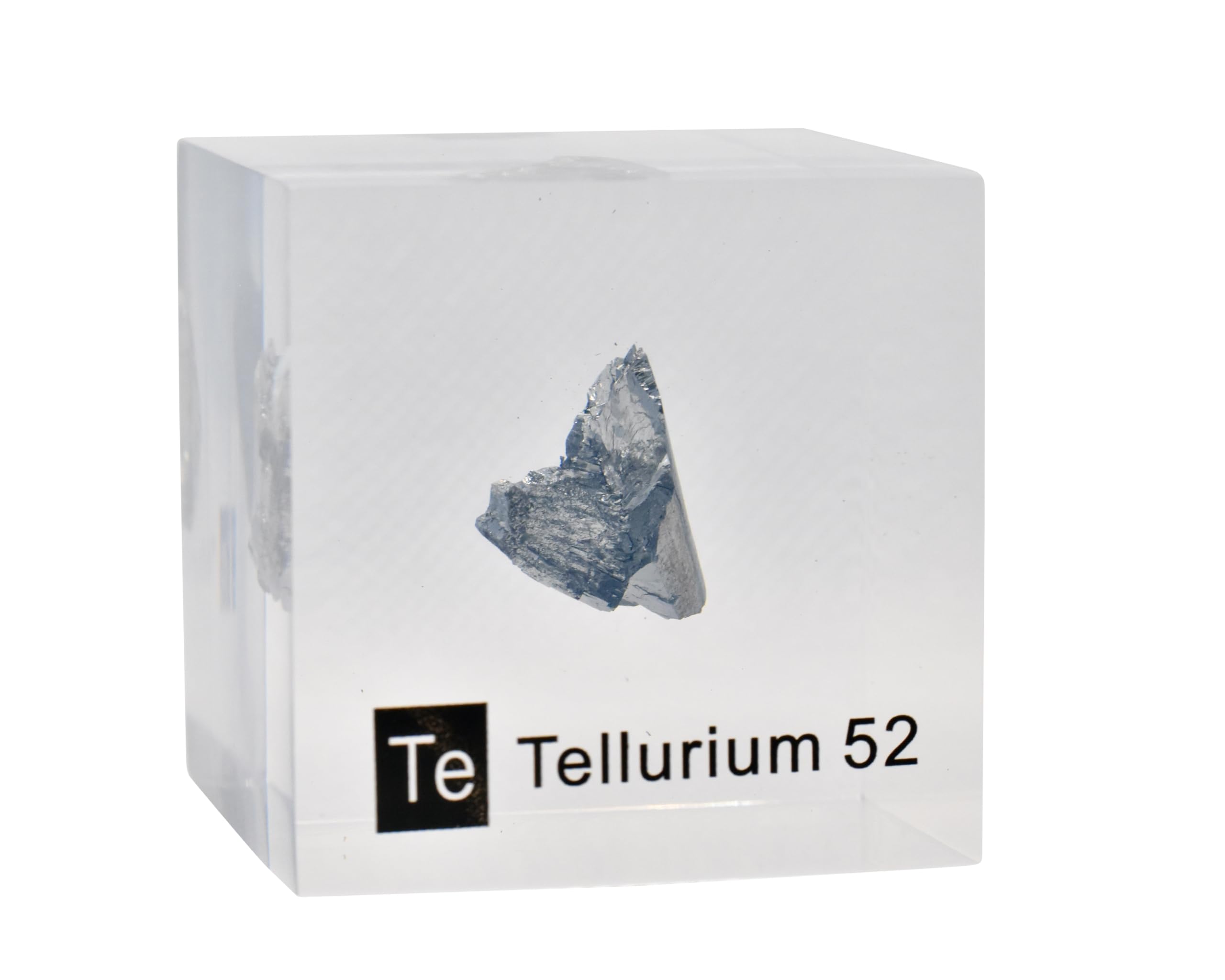 Tellurio cristallo, tellurio metallico, tellurio cristallino, tellurio cubo acrilico 50mm per collezione elementi