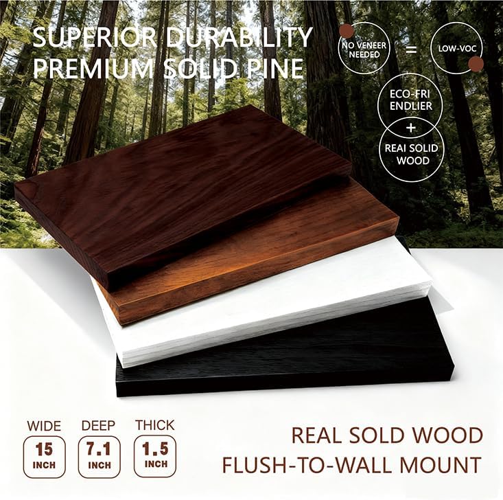 Solid Wood Floating Shelves,15in Finished Real Wood Wall Shelves with Heavy-Duty Hidden Bracket, Easy Installation, Set of 2, 15in x 7.1in x 1.5in, for Living Room Bedroom Kitchen,Bronze 15in Bronze