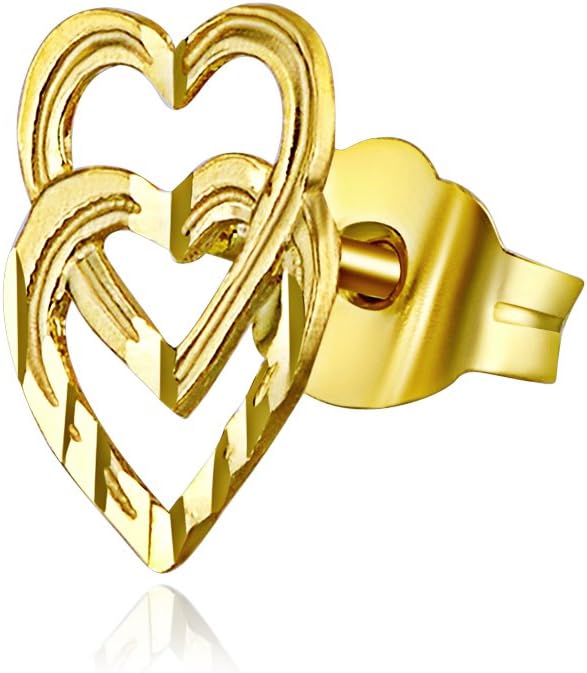 14k REAL Yellow Gold Fancy Heart Stud Earrings (6 x 9 mm)