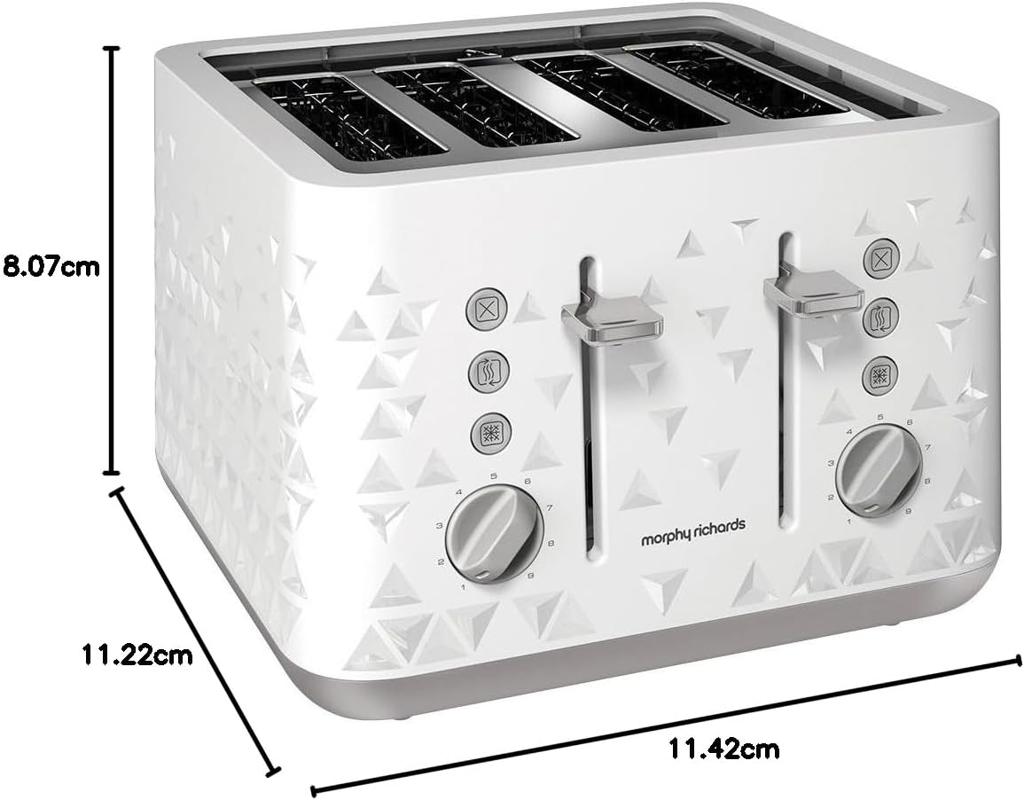 Diagram showing the dimensions of the Morphy Richards Prism 4-Slice Toaster