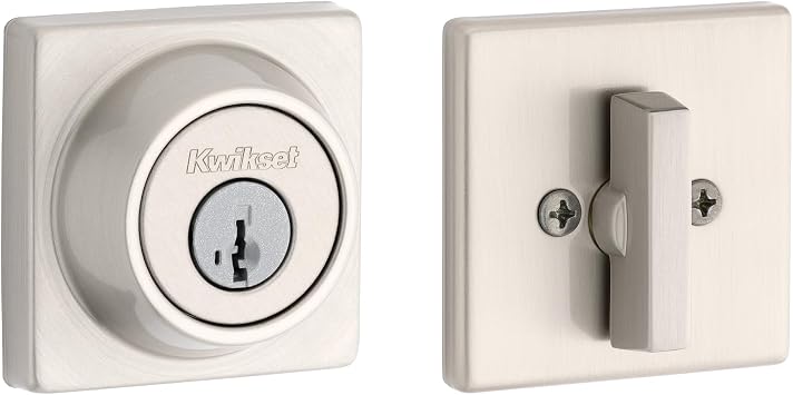 Kwikset 660 Series Square Front Door Lock Handle and Deadbolt Set, Entry Handleset Exterior with Interior Door Knob, Satin Nickel, Pick Resistant SmartKey Rekey Deadbolt Security