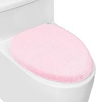lanseyixiu Soft Plush Toilet Lid Cover Pink - Machine Washable, Fits Most Round Elongated Oblong Lids, Easy Install & Clean