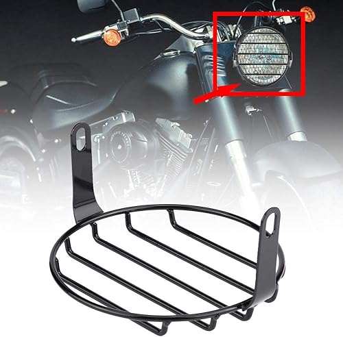 Miniatura 18 de Faro delantero, 6.5 pulgadas de montaje lateral de motocicleta, cubierta de parrilla redonda, máscara para Chopper Racer motocicleta cubierta