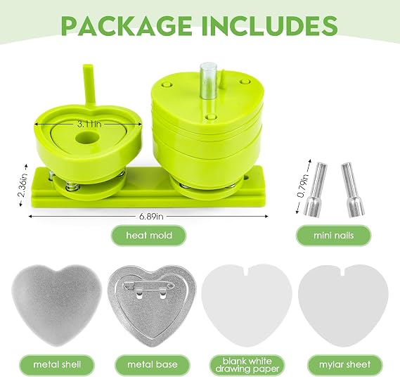 Heart Shaped Button Maker Interchangeable Die Mold 58 MM for Slide Rail Button Maker Machine Button Part Supplies Accessories for Pin Press Machine