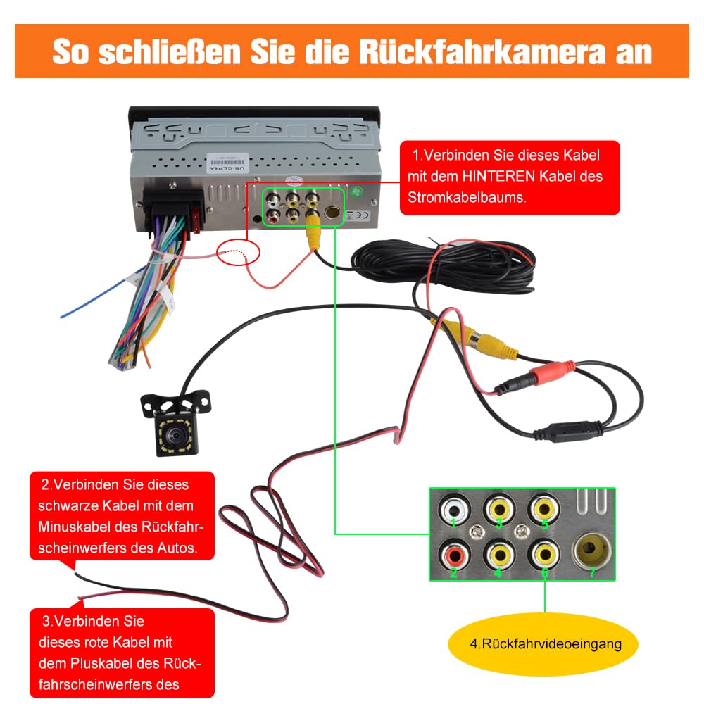 Junsun Smartes 1 DIN Autoradio mit 6,36 Zoll Touchscreen, Wired and Wireless CarPlay und Android Auto, Lenkradsteuerung, Rückfahrkamera, SD Slot USB Anschluss, externes Mikrofon