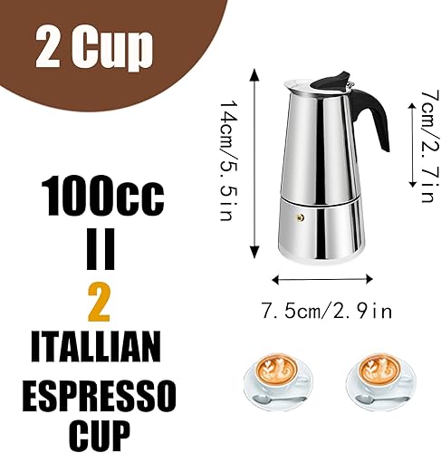 Miniatura 3 de Cafetera de Espresso para Estufa de 2 Tazas de Acero Inoxidable Moka Pot Percolador de Estufa Cafeteras Italianas Capaz Máquina Mocha Greca Café
