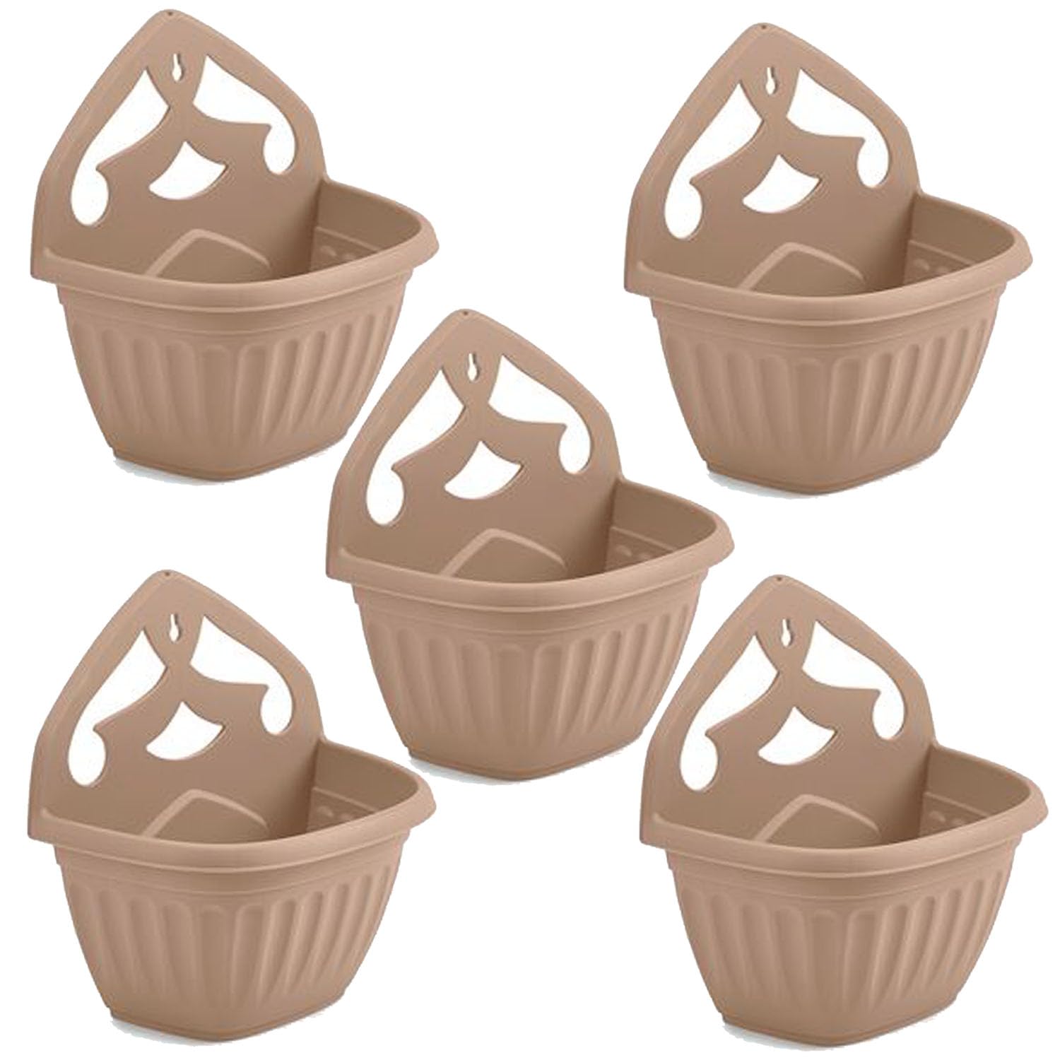 ZARVICZONIA Planters Pots - Wall Mounted for Plants and Flowers (Pack of 1, 2, 3, 4, 5) (Taupe (Pack of 5))