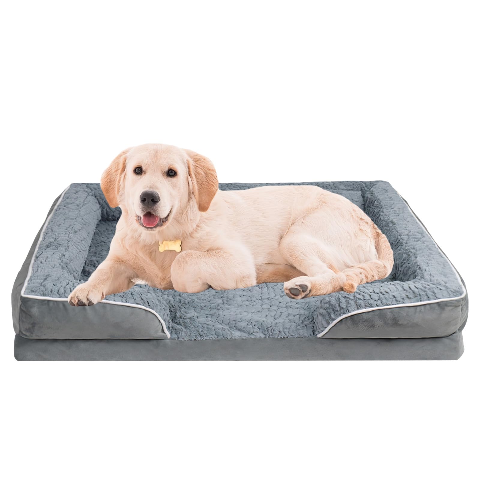 Letto Ortopedico Cane, memory foam, 108x76 cm, lavabile | Divano cane con bordo rialzato, fodera impermeabile & fondo antiscivolo – cuscino morbido in peluche per cani grandi