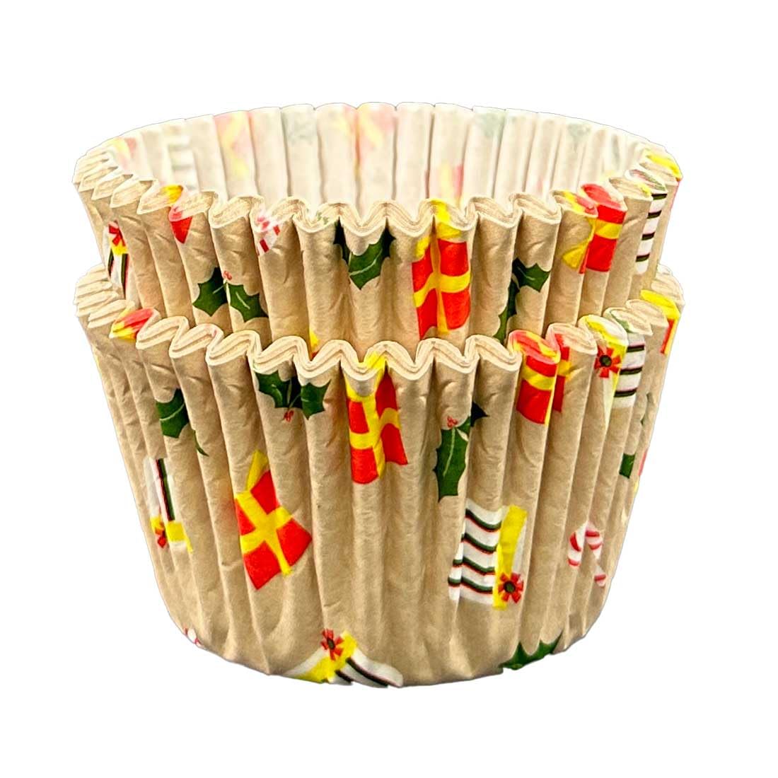 Scrumptious! - 36PC Cupcake Cases - Christmas Presents Print - 50GSM 51mm x 38mm Greaseproof Paper Baking Cases - Great for Festive, Birthday and Anniversary Party Muffins, Cakes and Bakes