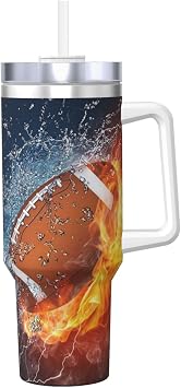 Fire Football,40OZ Ice Bully Cup with Handle Stainless Steel Mug Water Bottle