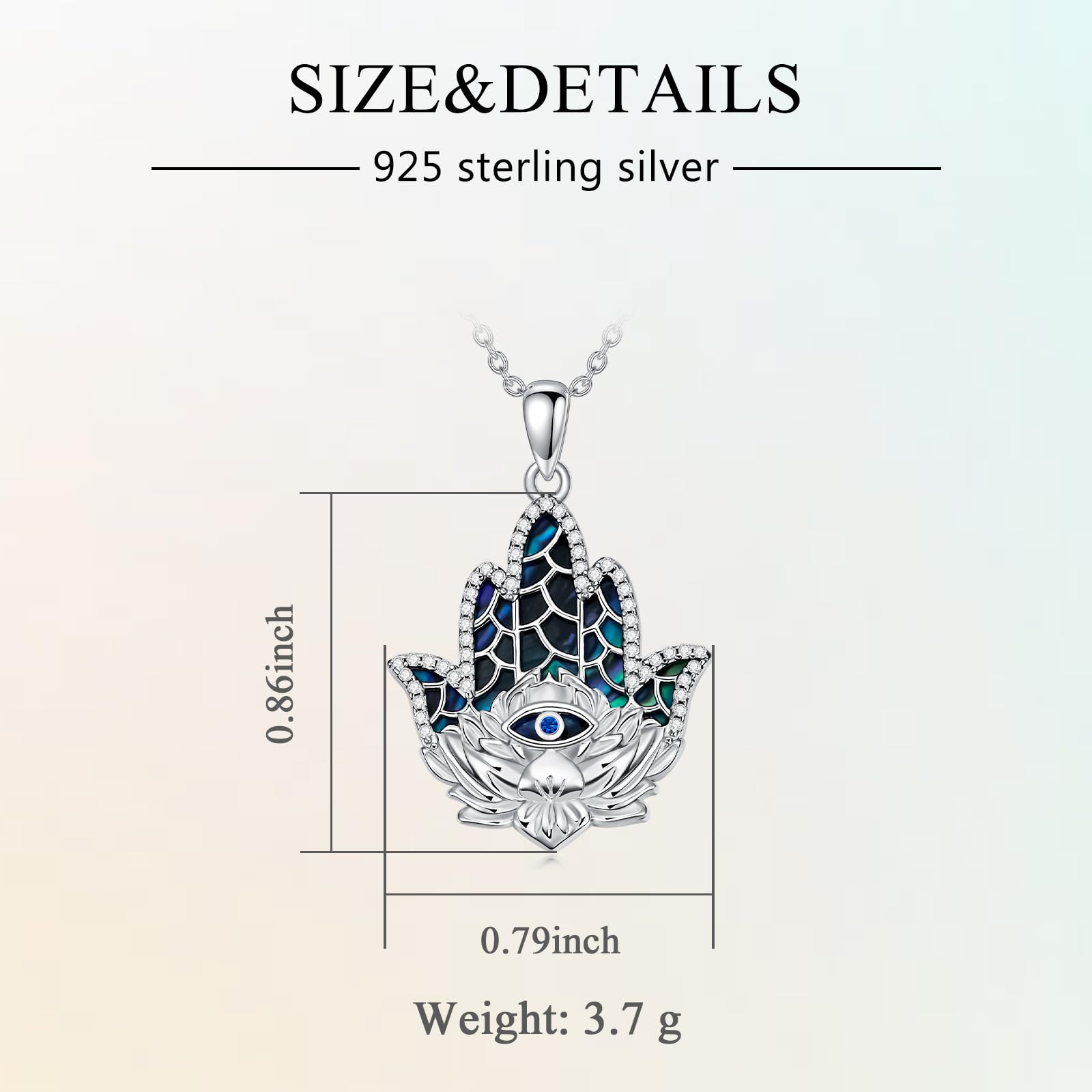 YFN Hamsa Fatima Necklace 925 Sterling Silver Lotus Pendant Necklace Hand of Fatima Abalone Jewellery Gift for Women - Image 4