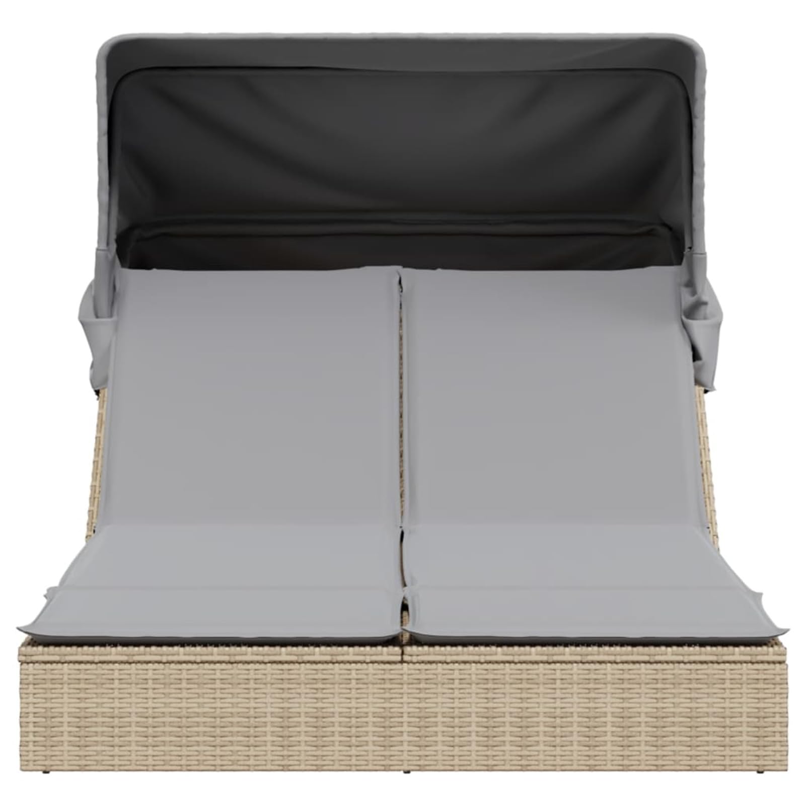 Lettino Doppio con Baldacchino e Cuscini Beige in Polyrattan,Lettino da Giardino,Lettino da Spiaggia,Lettino Prendisole da Giardino-368640