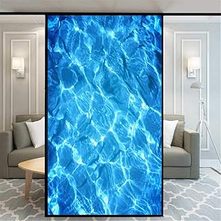 Xijier No Glue Decorative Privacy Frosted Window Film Blue Water Surface Pattern Glass Door Window Covering Window Decals Window Sticker for Home Office 40x60cm(15.7