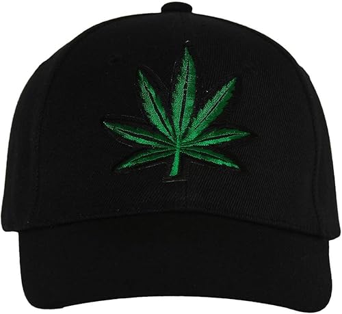 Gorra ajustable de hoja de marihuana - Negro, Negro -, Talla única