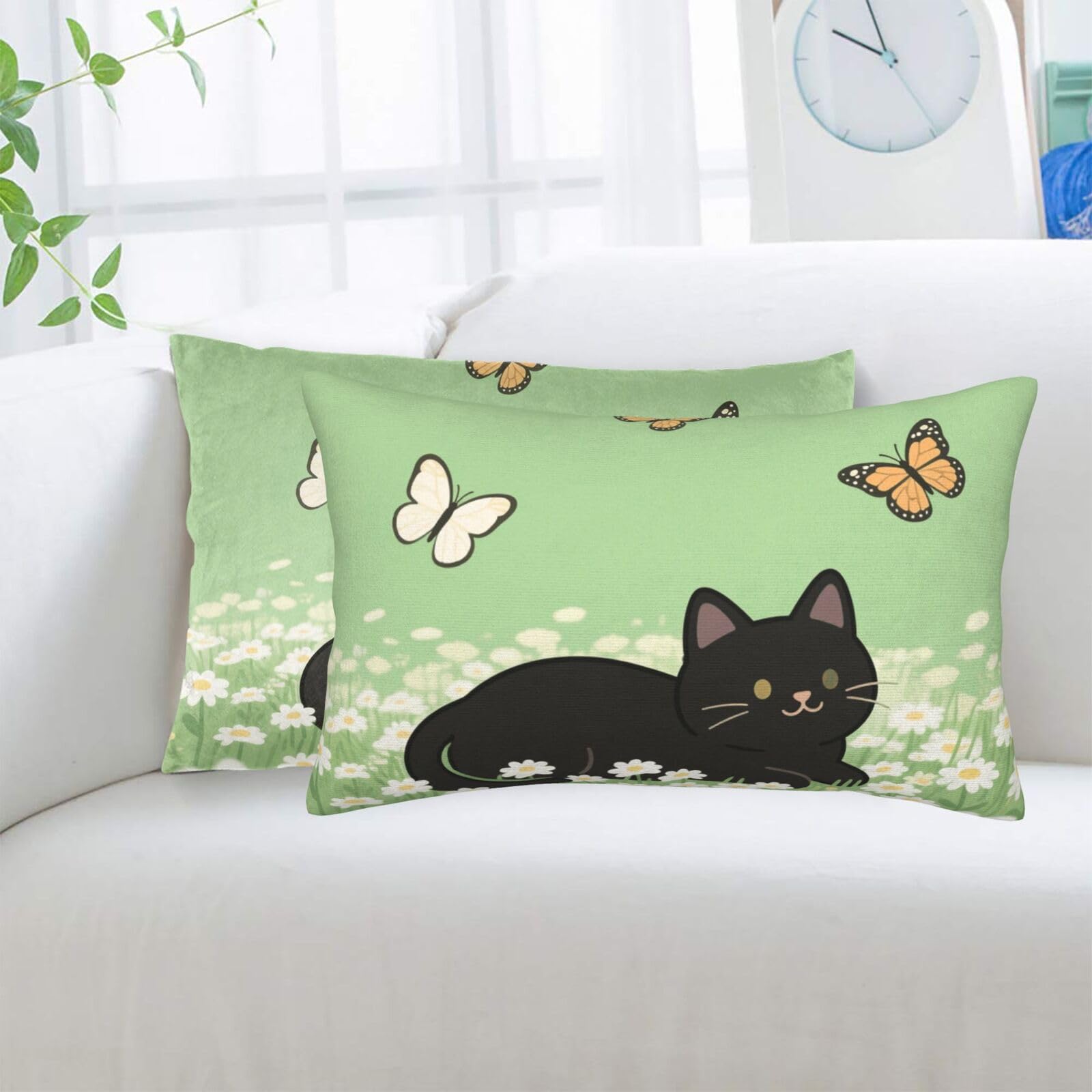2 Pack Standard Pillowcases Sets, Ultra Soft Comfort Microfiber Plush Pillow Cases Cat Kitten Daisy Decorative Throw Pillow Cover with Hidden Zipper for Bedroom, Sofa, Couch,20"X30"