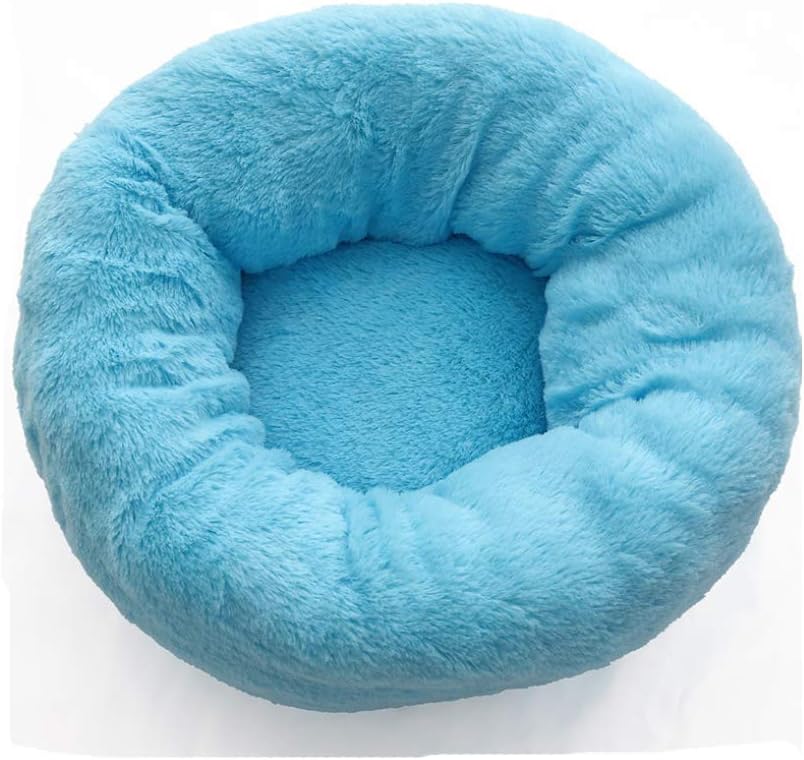 Pet Bed, Fluffy Luxe Soft Plush Round Cat and Dog Bed, Donut Cat and Dog Cushion Bed, Self-Warming and Improved Sleep, Orthopedic Relief Shag Faux Fur Bed Cushion (40, Short Plush (Blue))