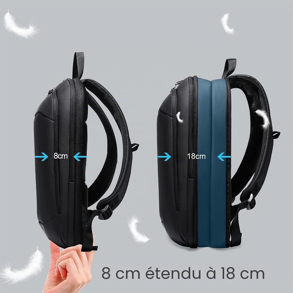 Sac à Dos Ordinateur Portable 15.6 Pouces | Léger et Extensible Antivol Imperméable Fonctionnel pour Homme Elegant pour Loisirs Affaire Scolaire Zips YKK 20L (Noir)