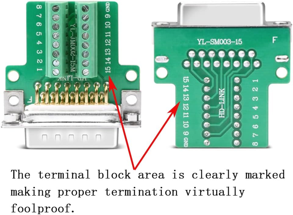 10PCS DB15 Solderless Connector, RS232 D-SUB Serial to 15-pin Port 16mm Thinner Terminal Female Adapter Breakout Board with Case Long Bolts Nuts